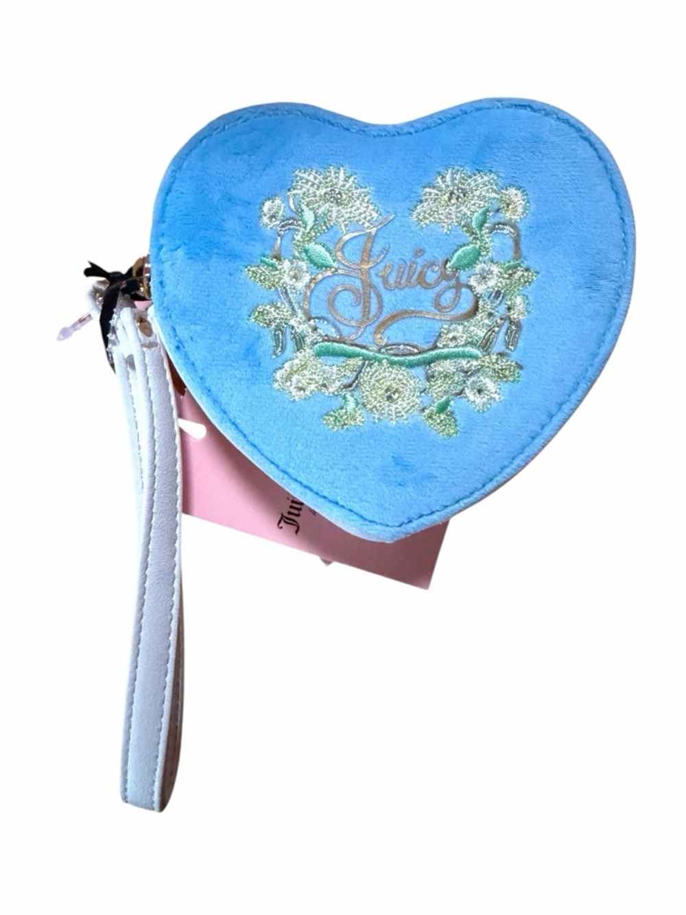 Juicy Couture Juicy In Bloom Heart Coin Purse Blue Gleam Velour Wristlet
